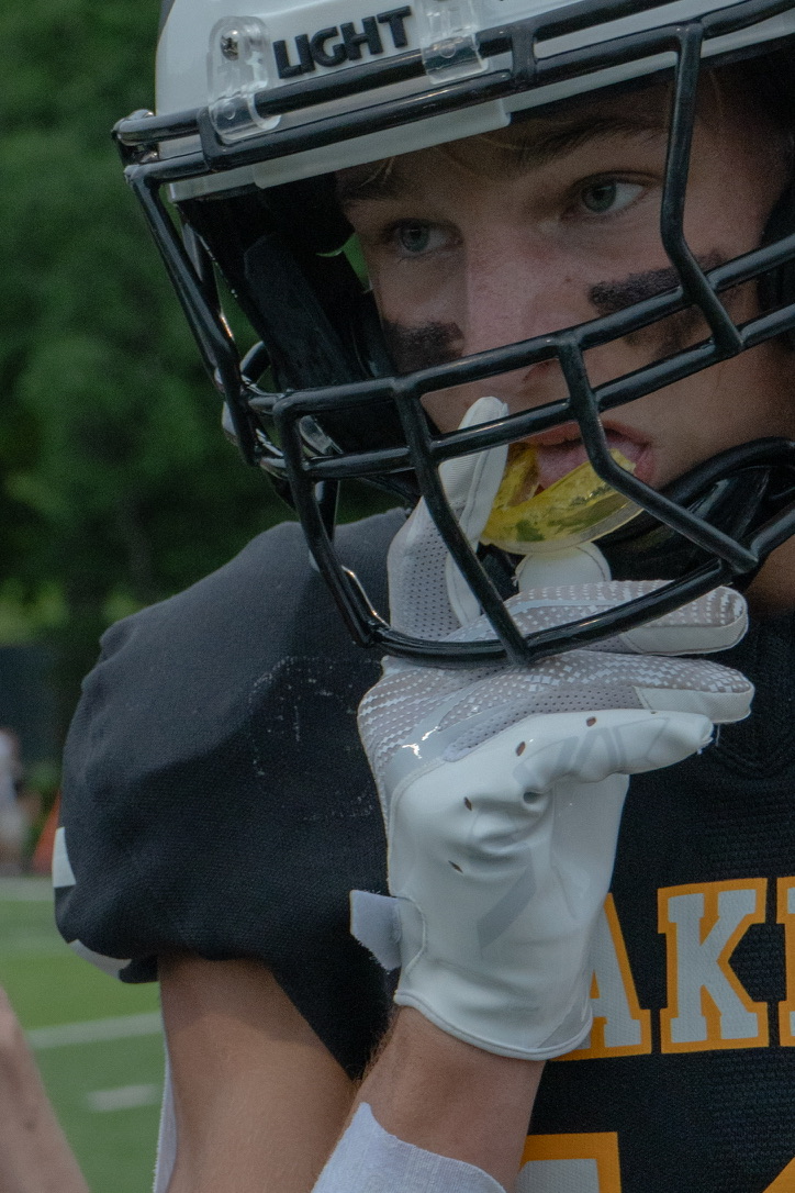closeup of football player on sidelines